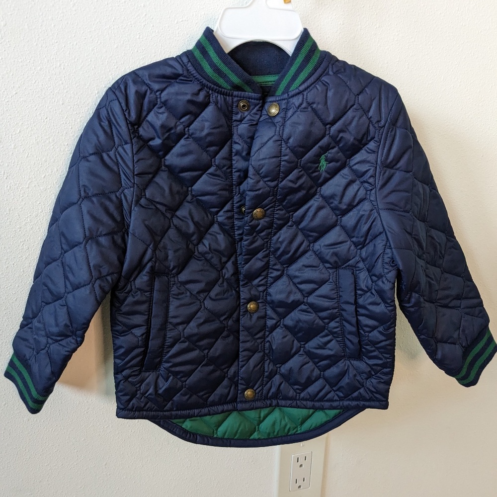 NEW Navy/Green Toddler Boy's Quilted Polo Jacket 3T